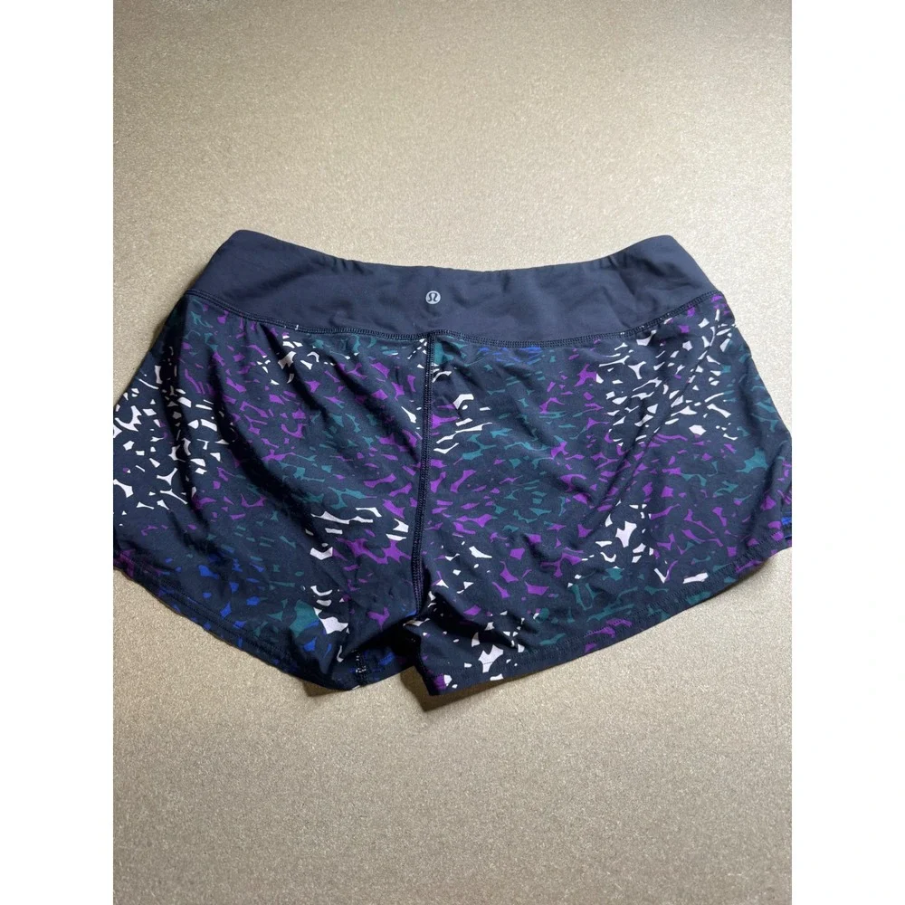 Lululemon Run Speed Shorts Confetti Abstract Print Purple‎ Blue Black Womens 10